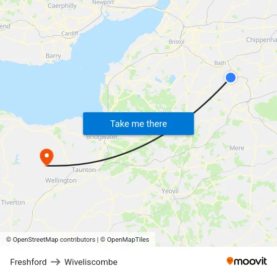 Freshford to Wiveliscombe map