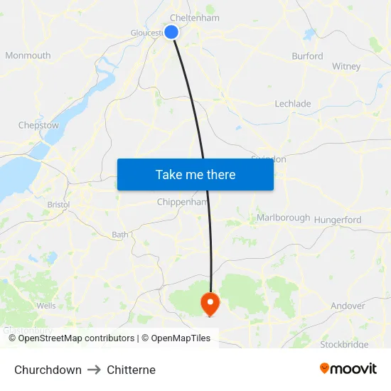 Churchdown to Chitterne map