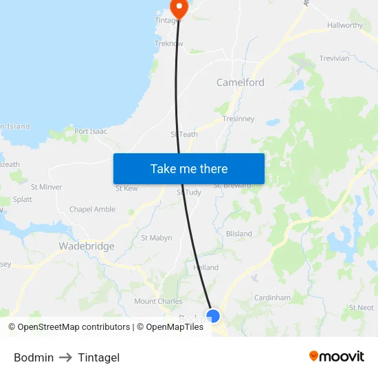Bodmin to Tintagel map