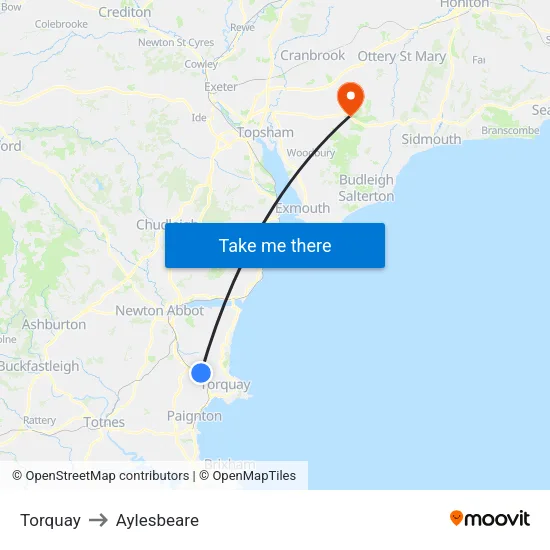 Torquay to Aylesbeare map