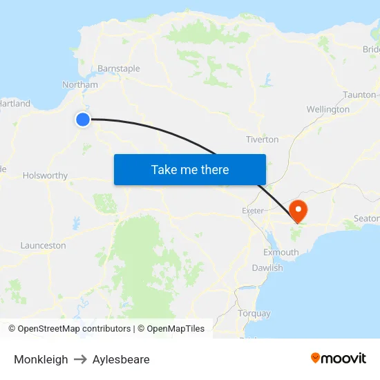 Monkleigh to Aylesbeare map