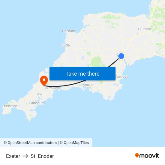 Exeter to St. Enoder map