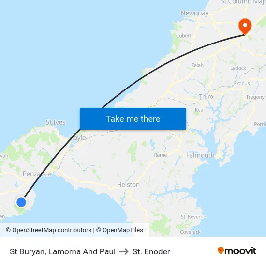 St Buryan, Lamorna And Paul to St. Enoder map