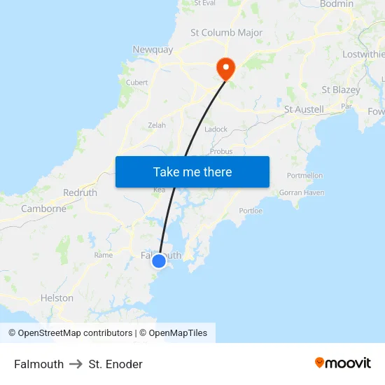 Falmouth to St. Enoder map