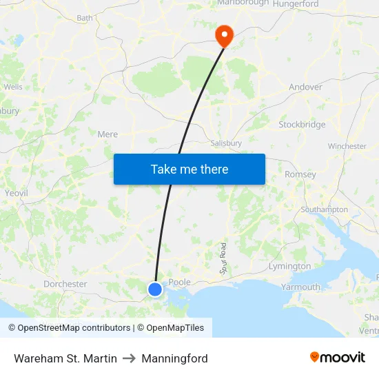 Wareham St. Martin to Manningford map