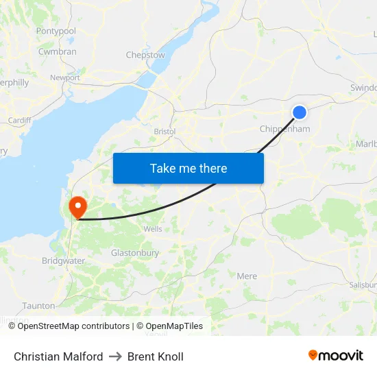 Christian Malford to Brent Knoll map