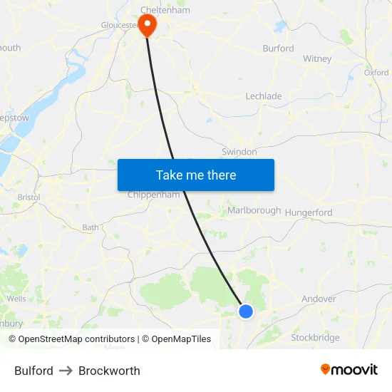 Bulford to Brockworth map