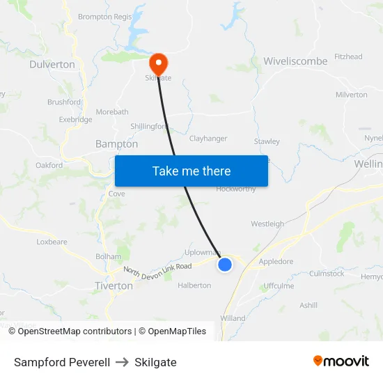 Sampford Peverell to Skilgate map