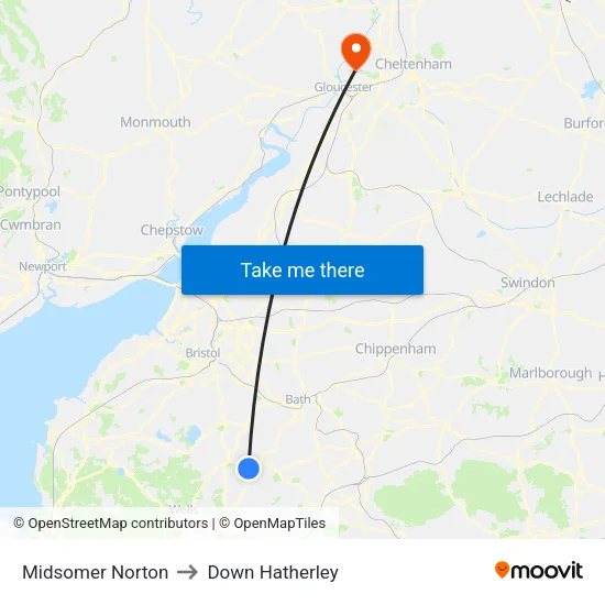 Midsomer Norton to Down Hatherley map