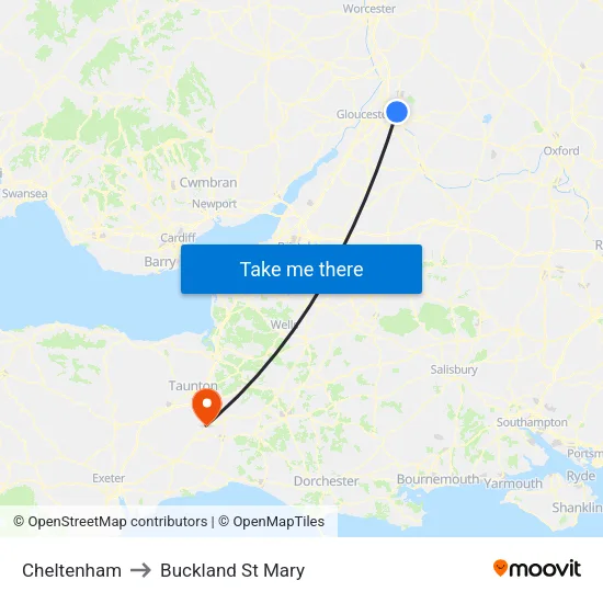 Cheltenham to Buckland St Mary map