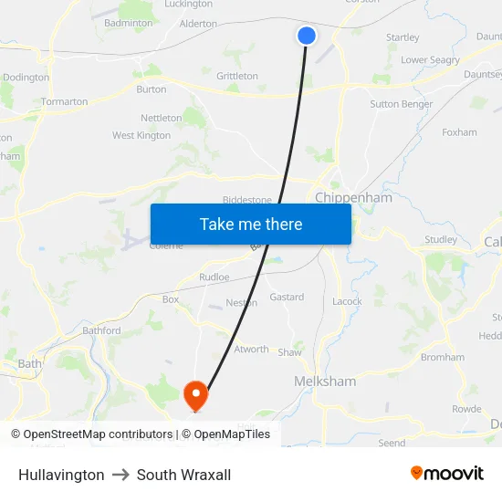 Hullavington to South Wraxall map