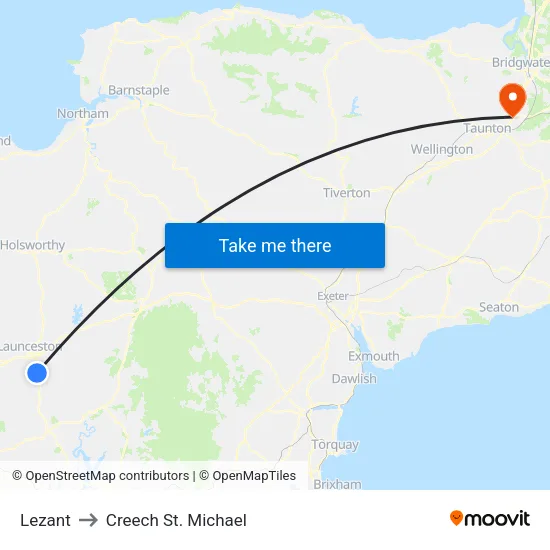 Lezant to Creech St. Michael map