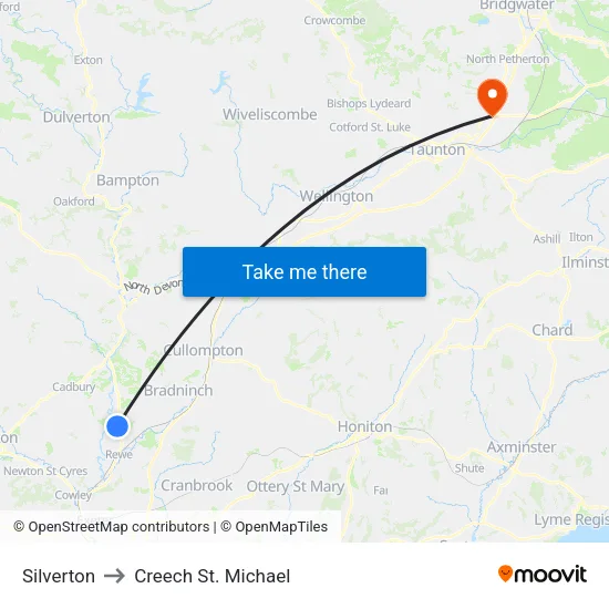 Silverton to Creech St. Michael map