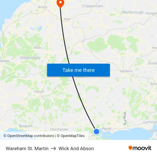 Wareham St. Martin to Wick And Abson map
