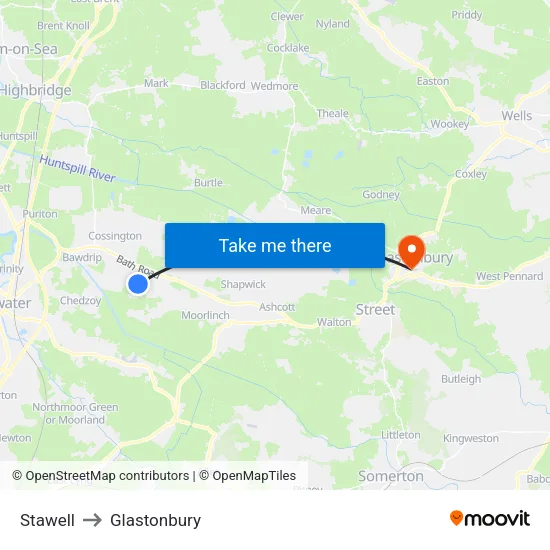 Stawell to Glastonbury map