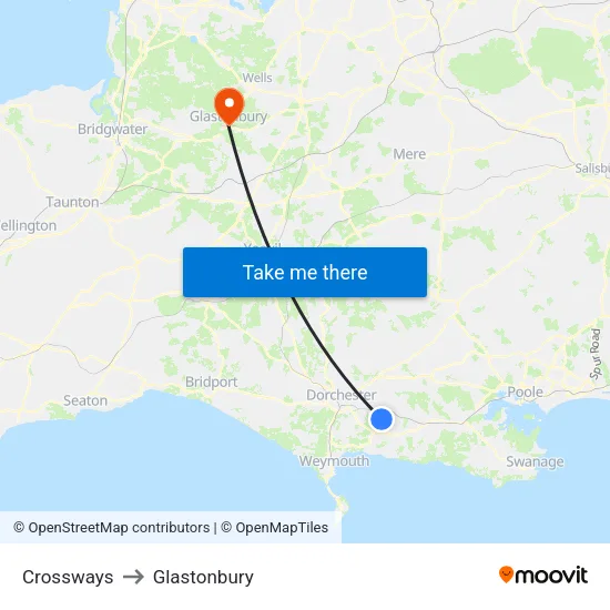 Crossways to Glastonbury map