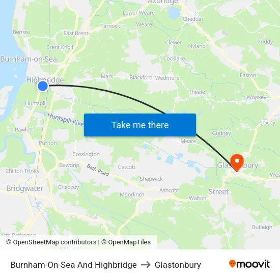 Burnham-On-Sea And Highbridge to Glastonbury map