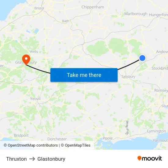 Thruxton to Glastonbury map