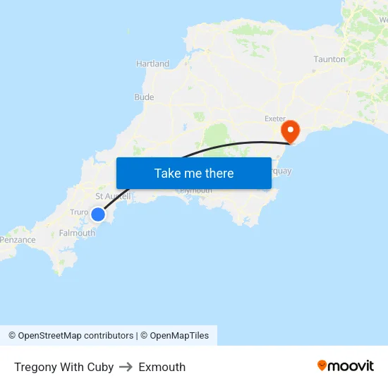 Tregony With Cuby to Exmouth map