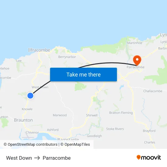 West Down to Parracombe map
