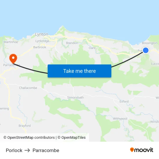 Porlock to Parracombe map