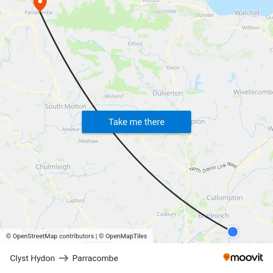 Clyst Hydon to Parracombe map