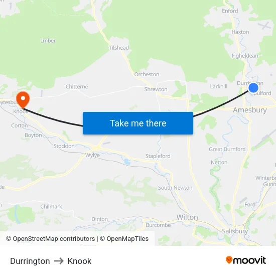 Durrington to Knook map