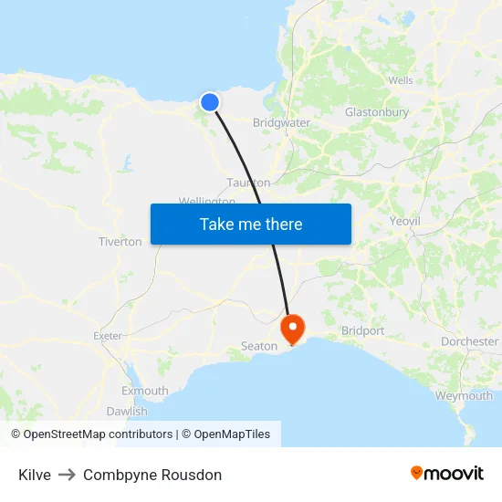 Kilve to Combpyne Rousdon map