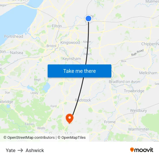 Yate to Ashwick map