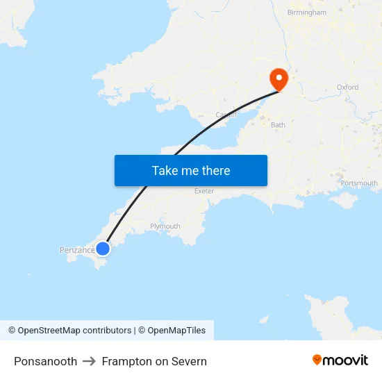 Ponsanooth to Frampton on Severn map