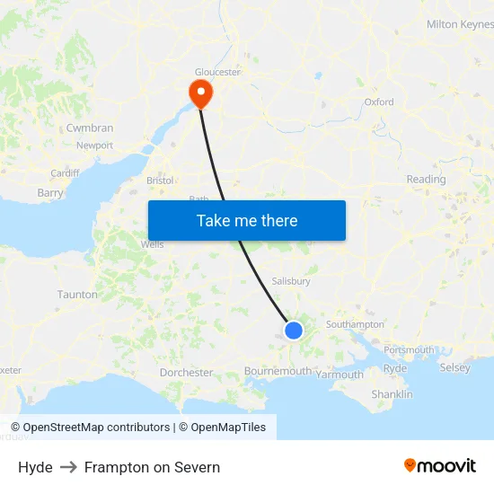 Hyde to Frampton on Severn map