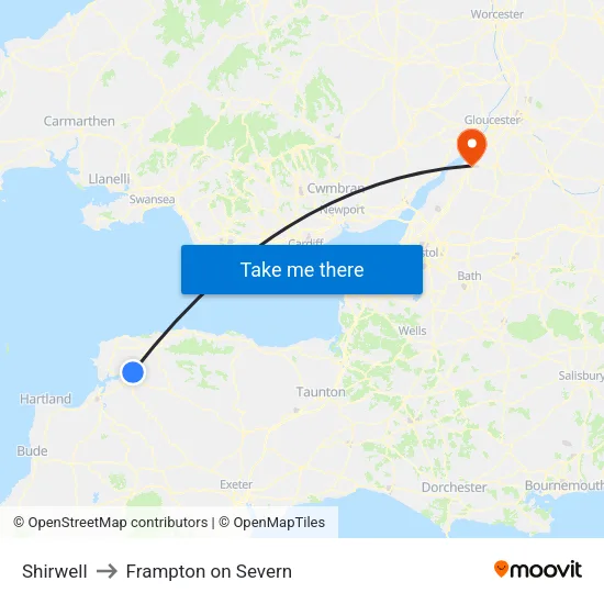 Shirwell to Frampton on Severn map