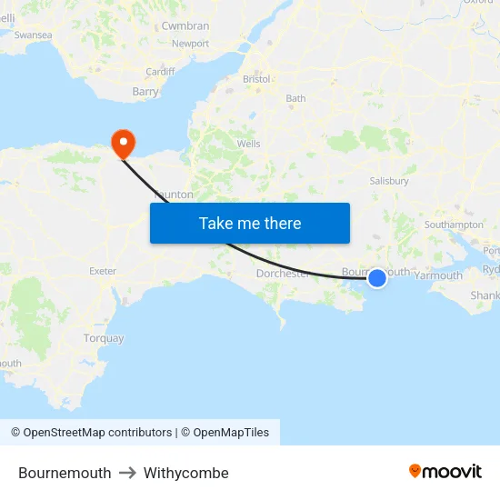 Bournemouth to Withycombe map