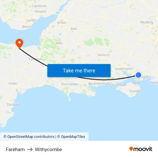 Fareham to Withycombe map