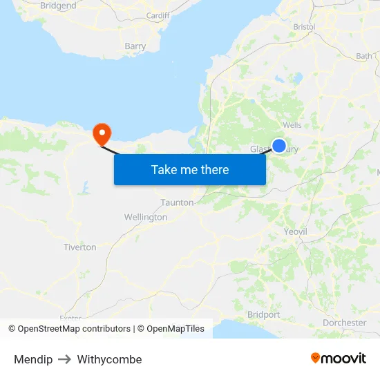 Mendip to Withycombe map