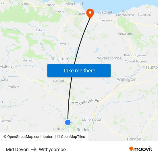 Mid Devon to Withycombe map