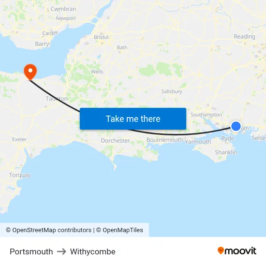 Portsmouth to Withycombe map