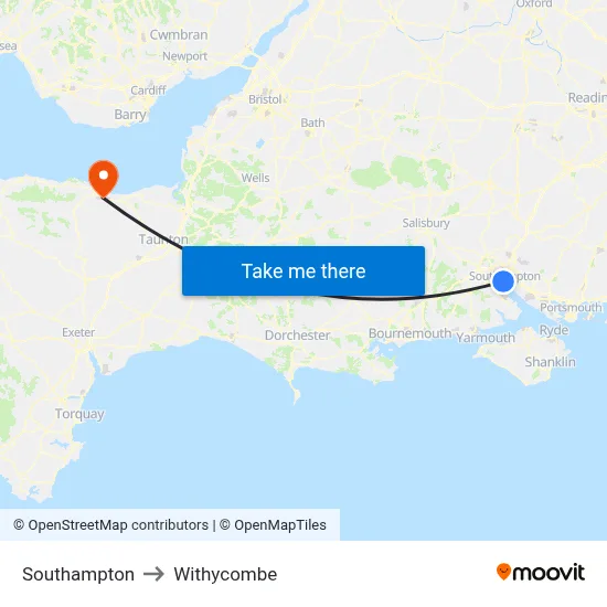 Southampton to Withycombe map