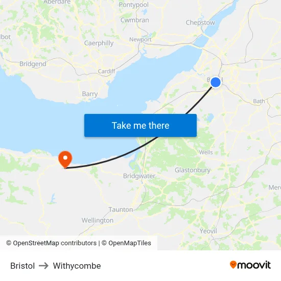 Bristol to Withycombe map