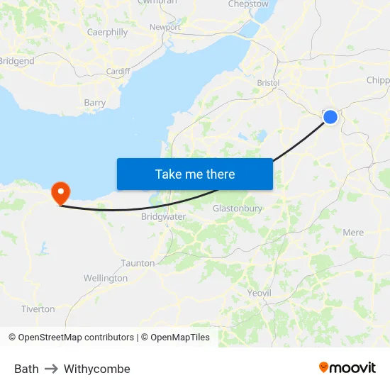 Bath to Withycombe map