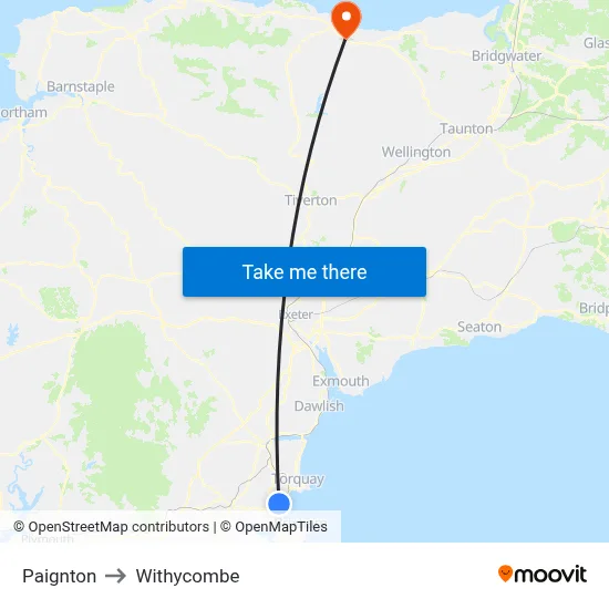 Paignton to Withycombe map