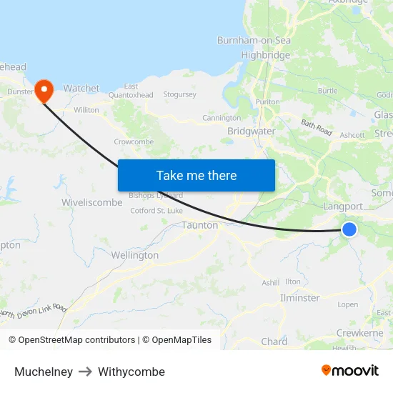 Muchelney to Withycombe map