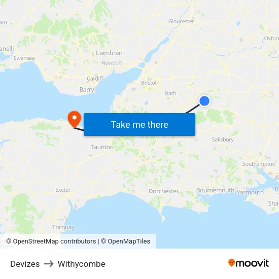 Devizes to Withycombe map