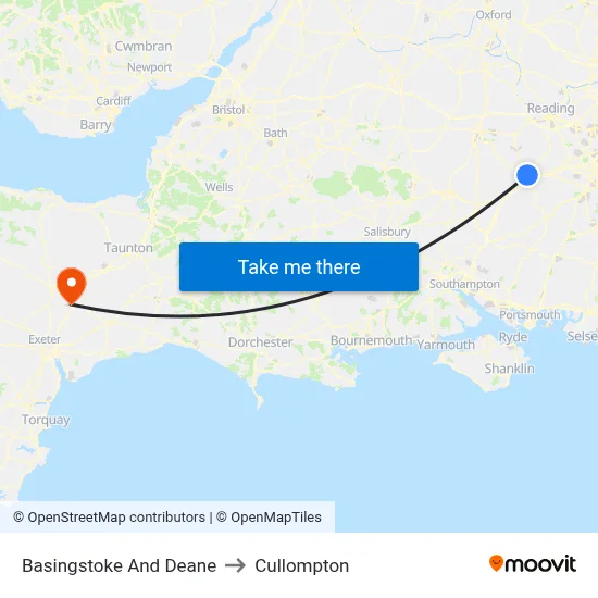 Basingstoke And Deane to Cullompton map