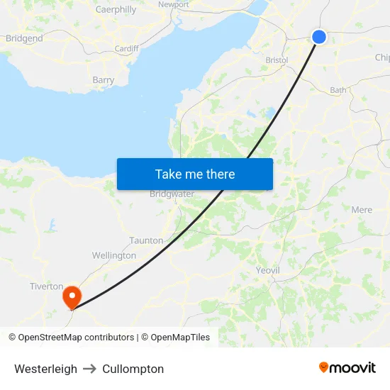 Westerleigh to Cullompton map