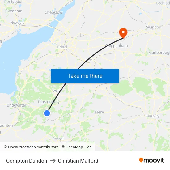 Compton Dundon to Christian Malford map