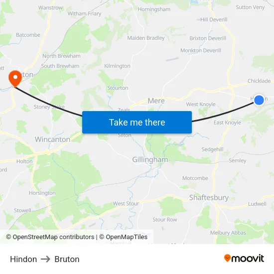 Hindon to Bruton map