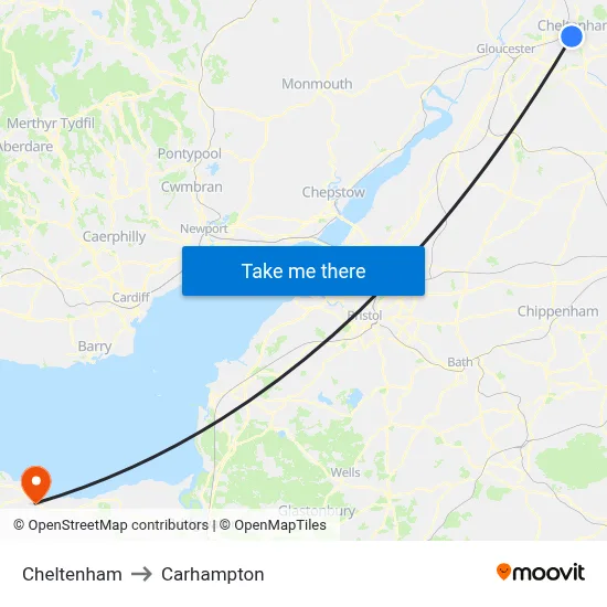 Cheltenham to Carhampton map