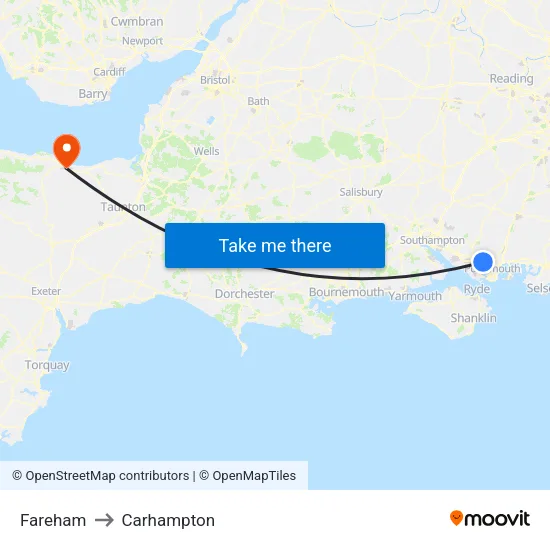 Fareham to Carhampton map