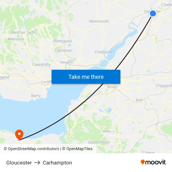 Gloucester to Carhampton map